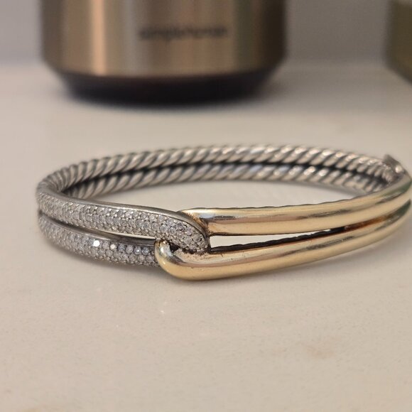 Vintage David Yurman Diamond, Gold, and Silver Labyrinth  Bracelet - Picture 1 of 9